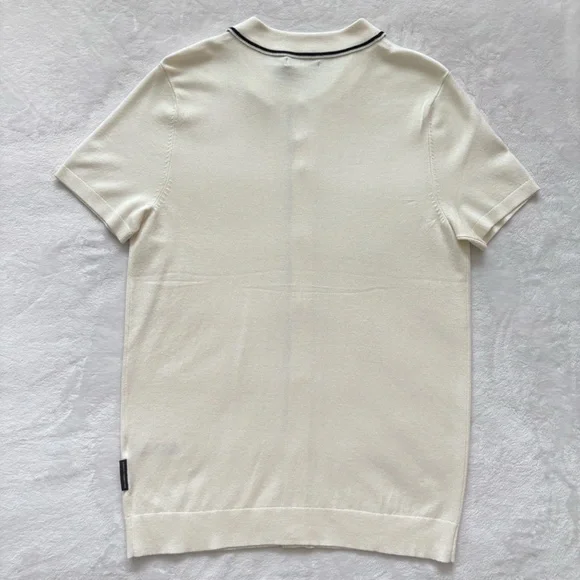 FRENCH CONNECTION Cream Button Down Short Sleeve Sweater Shirt--M - Picture 6 of 11